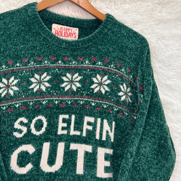 Happy Holidays Urban Heritage Women's Christmas Ugly Sweater So Elfin Cute M - Picture 2 of 9